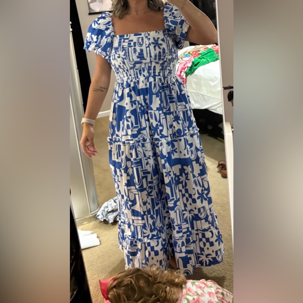 NWT ~ Show Me Your Mumu ~ Blue and White Midi Dress - Picture 3 of 10